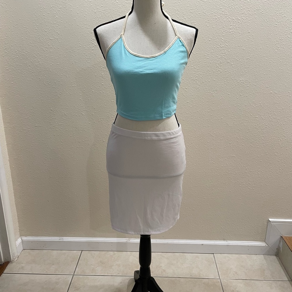 SHEIN Tie Front Backless Cami Tank Top & Mini Skirt